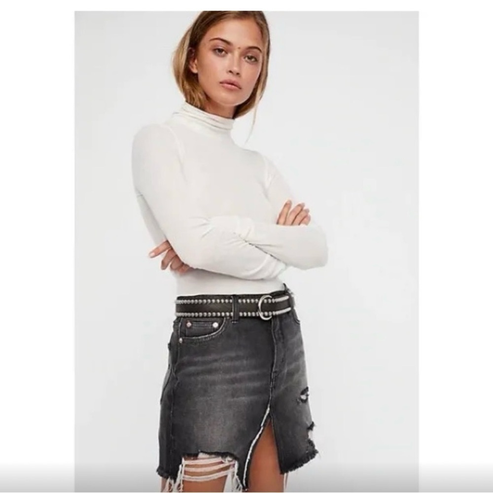 Free People Distressed Black Jean Skirt